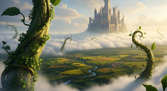 Magical Beanstalk and Castle Landscape.