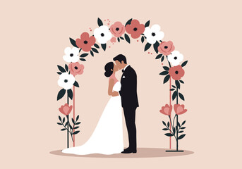 Romantic wedding ceremony intimate garden floral couple embrace love concept