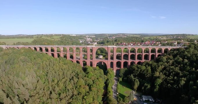 Drone video of the Goeltschtal Bridge at sunset