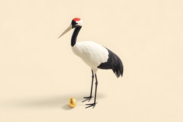 Obraz premium Elegant Crane with Decorative Egg on Soft Neutral Background