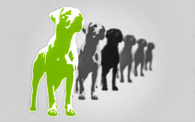 Care and protection of domestic animals conceptual illustration with green silhouette of dog on grey backdrop