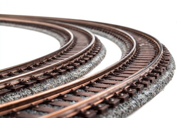 Obraz premium Three-Dimensional Curved Toy Train Tracks Isolated on White Background