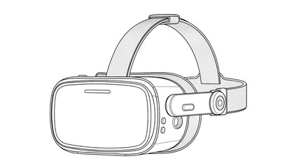 VR Headset Line Art A simple, monochrome line art illustration of a modern VR headset, showcasing its sleek design and technological features