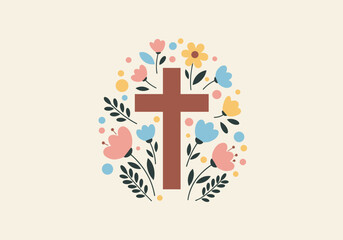 Obraz premium Celebration of faith with floral cross design graphic serene background uplifting concept