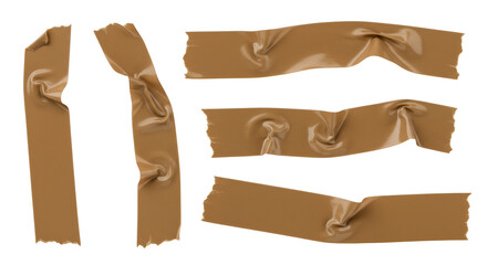 Realistic brown duct tape strips with glossy surface isolated on white backdrop
