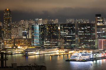 Amazing hong kong skyline from a high vantage point at night