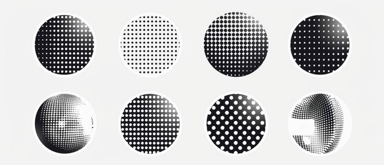Black and white dots creating circles on a white background for presentation