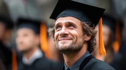 Joyful Graduate Reflecting on Future Success at Outdoor College Celebration