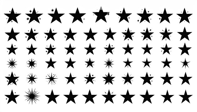 Black stars vector shapes in rows. Background is plain white for graphic design