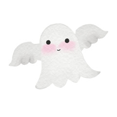 Watercolor cartoon of a little ghost on Halloween