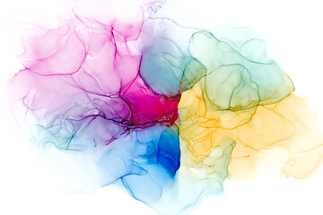 Colorful alcohol ink texture background. Creative fluid marble texture, multicolored liquid watercolor background. Hand painted on paper. Flow alcohol ink stains background