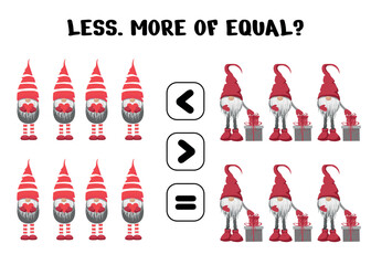 Christmas Math Worksheet Comparing Gnomes Less More Equal