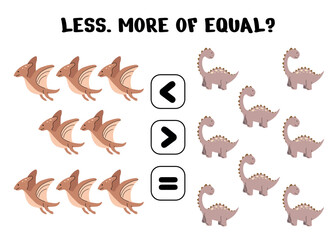 Math Worksheet for Kids Comparing Dinosaurs Less More Equal