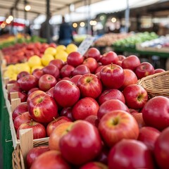 Fresh Red Apples at a Market Stall.