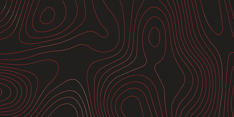 Abstract red contour line topographic map black background ultra wide panoramic terrain path mapping modern cartography vector artwork
