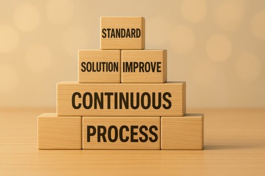 Wooden Blocks Representing Continuous Improvement Process for Business Success