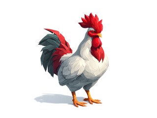 Colorful Abstract Rooster with Geometric Shapes and Lines