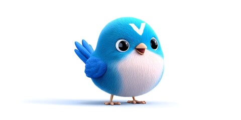 Obraz premium Cute Cartoon Blue Bird Character with Big Eyes and Fluffy Feathers