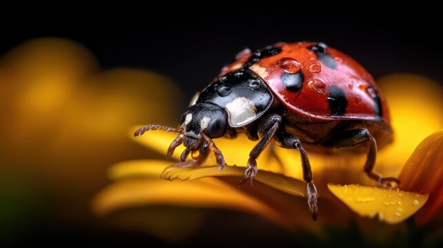 This captivating close-up showcases a vibrant ladybug perched on a colorful flower petal, highlighting the intricate details of nature's tiny miracles.