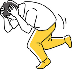 頭を抱えて逃げる男性