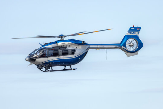 Luqa, Malta - September 26, 2025: Serbian Police Airbus H145M (Reg.: YU-MUP) arriving late evening runway 31.