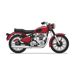 Classic Red Motorcycle Illustration: Vintage Style, Side Profile, Clean Design, Retro Motorbike.