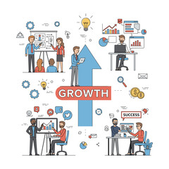Business Growth Strategy: Diverse Team Collaboration, Upward Trend, Success Illustration