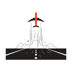 Red Airplane Taking Off: Minimalist Vector Illustration of Travel and Departure