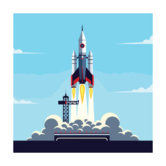Retro Rocket Launch:  Bold Graphic Design, Upward Momentum,  Success Concept Illustration.