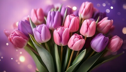Obraz premium A Beautiful Bouquet Of Pink And Purple Tulips Perfect For A Birthday Or Any Special Celebration