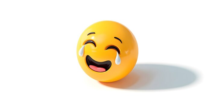 Happy smiley face emoji with joyful tears on a bright background