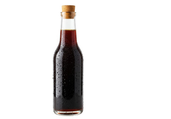 Dark balsamic vinegar in a glass bottle with cork isolated, gourmet condiment for salad dressing and culinary use