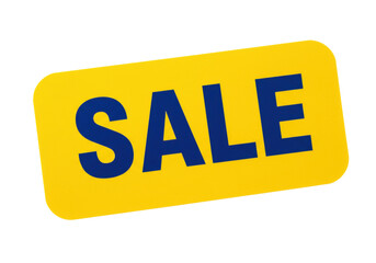 Yellow sale sign isolated on transparent background, promotional discount offer for retail business and shopping