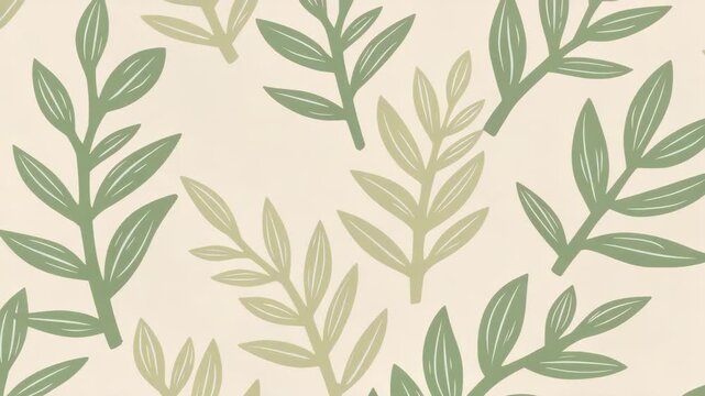 Green leaves pattern on beige background in minimalist style  