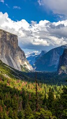 Fototapeta premium Mountain valley vista under a dramatic sky