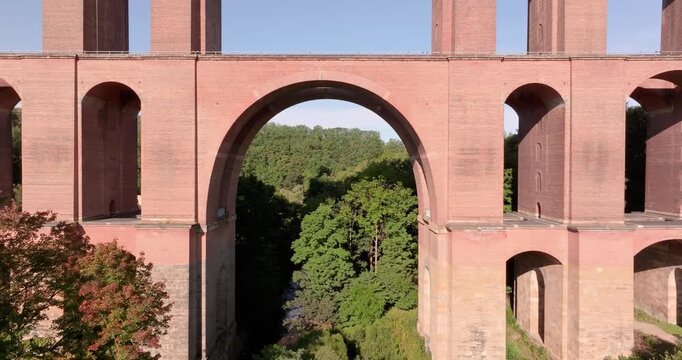 Drone video of the Goeltschtal Bridge at sunset