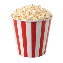 Popcorn in striped bucket isolated on transparent background for movie watching