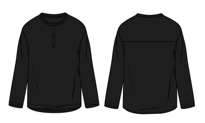 Long sleeve black color t-shirt vector illustration template front and back