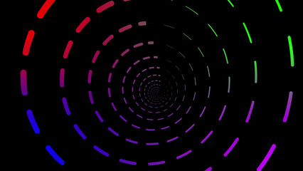 Abstract swirling vortex of colorful neon lights in a dark digital tunnel effect