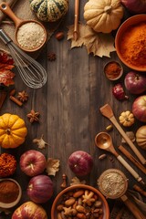 Flatlay of Autumn Baking Ingredients and Utensils