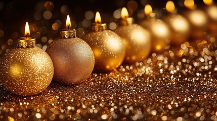 Golden Christmas Ornaments and Candles, Christmas, Festival, Decoration, Warm