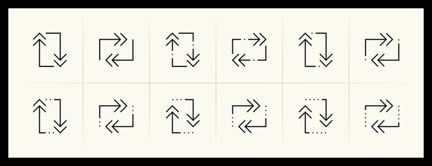 Arrow icon set. Different arrow icons, direction, navigate, double arrow, different direction, exchange, collapse, compare and more.