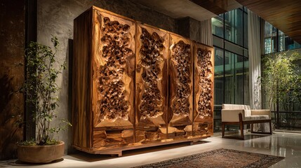 Elegant Wooden Furniture Showcase Modern Interior Home Decor Contemporary Design Stylish Environment Artistic Viewpoint Nature-Inspired Concept