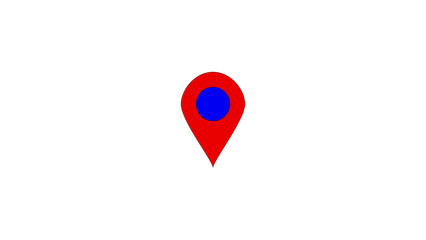 Simple red location pin icon with blue center marker on white background for navigation and mapping