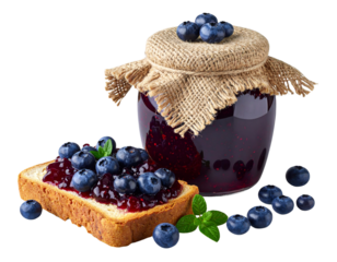 Glass Jar of Blueberry Jam with Fresh Berries PNG