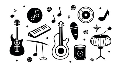 Obraz premium Doodle style music icons with bass and drum elements