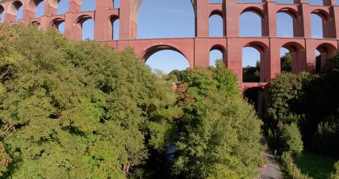 Drone video of the Goeltschtal Bridge at sunset