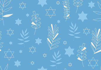Jewish seamless pattern with flowers and star of David. Hanukkah holiday background