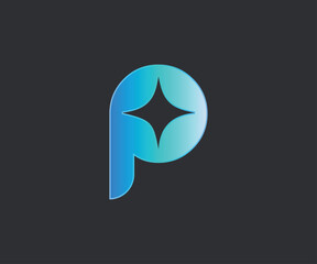 Minimalist P Initial star shape icon blue colors gradient
