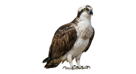 Isolated Osprey (Pandion haliaetus) looking right, full body, bird of prey, raptor portrait